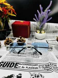 Iced Out Moissanite Diamond Sky Blue Glasses Gradient Hip Hop Bling Eyewear Rimless Statement Sunglasses For Party Wear - Product Image 5