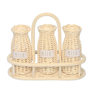 Wholesale Rattan Milk <b>Bottle</b> with Rack Kids Toy Wicker <b>Bottle</b> Set Pretend Play Role Kitchen Foods Toy Playing - Product Image 2