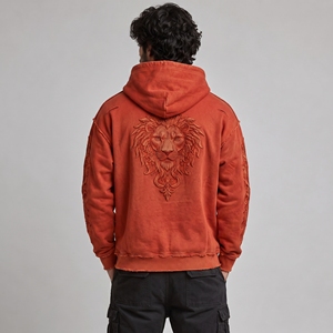 Sweat-shirts en coton mélangé de haute qualité, design pull-over, effet délavé, broderie déchirée pour hommes, tissu avec broderie détaillée - Product Image 2