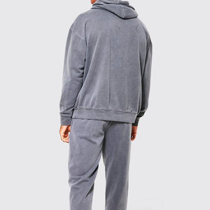 Chándal gris de algodón para hombre, con capucha, manga larga, color sólido, informal, holgado, para otoño, con bolsillos laterales y cintura elástica - Product Image 3