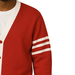 Ajoutez vos logos Delta personnalisés sur des cardigans rouges à col en V avec manches longues, tricotés, décontractés, unisexes, pour les sororités et les fraternités. - Product Image 3