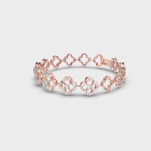 สร้อยข้อมือเพชรทรงกลมและทรงเจ้าหญิงลายโคลเวอร์ ได้รับการรับรองจาก IGI ทำจากทอง 14K สีเหลือง/ขาว/โรสโกลด์ - Product Image 2