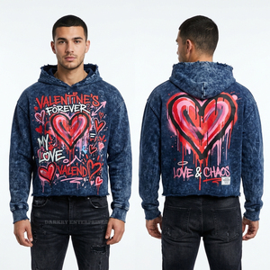 Sudadera con capucha naranja vibrante con cremallera lateral, estilo streetwear desgastado y rasgado, estampado de corazón con grafiti, para hombre, oversize, lavado ácido, personalizada. - Product Image 5