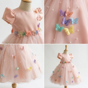 Vestido de niña elegante y lujoso sin mangas con estampado de mariposas 3D en tul rosa rubor, estilo boutique, para fiesta de cumpleaños - Product Image 4
