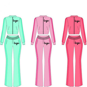 ชุดเซ็ต Y2K สำหรับผู้หญิง ชุด 2 ชิ้น ผ้ากำมะหยี่ สีตัดต่อ ฮู้ดดี้และแจ็คเก็ต กางเกงขายาว โลโก้สั่งทำ ชุดวอร์มประดับเพชร เสื้อผ้าผู้หญิง - Product Image 1