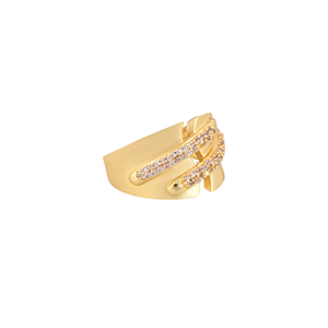 Luxury Gold Plated Cubic Zirconia Finger Ring for Women Wave Pattern <b>Designer</b> Fashion Jewelry Gift Wedding Wear - Product Image 1
