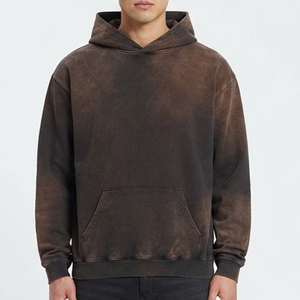 Nueva Sudadera con Capucha Oversize para Hombre, Marrón, de Algodón French Terry, Teñida, Informal, para Otoño, con Bolsillos, Antipilling - Product Image 3