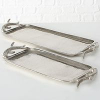 Plateau rectangulaire en métal avec poignée en feuille d'or |   Plateau de service de mariage moderne en métal, design artisanal, taille et logo personnalisables