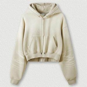 <b>Women's</b> <b>Black</b> Gradient <b>Hoodie</b> Cropped Drop Shoulder Sweatshirt With Kangaroo Pocket - Product Image 2