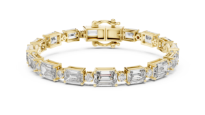 Bracelet tennis unique en émeraude de laboratoire et diamants taille ronde en or jaune 18 carats, idéal pour le quotidien, le bureau, les mariages et les fiançailles pour femme - Product Image 4