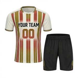 Conjunto de Uniforme de Fútbol Personalizado para Hombre, Camiseta de Manga Corta a Rayas Transpirable de Poliéster con Pantalones Cortos Negros de Cintura Elástica para Todas las Temporadas - Product Image 3