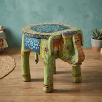 Table d'appoint vintage en bois peinte à la main style éléphant, table basse, support de lampe, vase, décoration rustique de style ferme indienne, meubles pour la maison