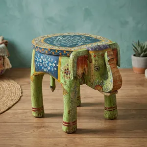Vintage Hand Painted Wooden <b>Elephant</b> Style Side <b>Table</b> Coffee <b>Table</b> Lamp Vase Stand Rustic Indian Farmhouse Home Décor Furniture - Product Image 1