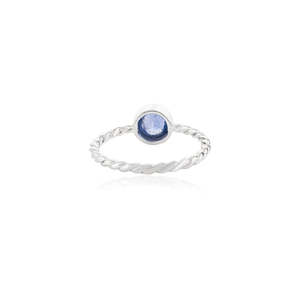 14K White Gold Blue Sapphire Bezel Set Twisted Band Wedding Ring for Women - Product Image 5