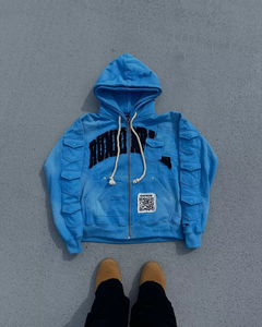 Sudadera con capucha de algodón grueso de alta calidad, estilo vintage, con cremallera completa, personalizada OEM - Product Image 2