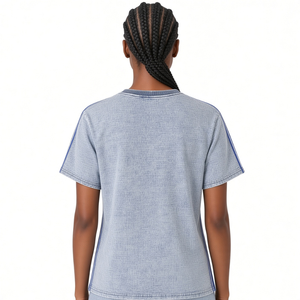 T-shirt Premium Zeta Phi Beta pour Femme, Été, Vintage, Délavé, Motif Lettres Grecques en Relief Ton sur Ton, Bleu Denim, Col Côtelé, Bande Latérale, Doux - Product Image 4