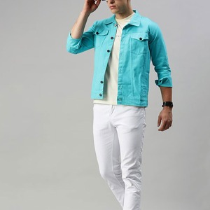 High Street <b>Men's</b> Casual Coated Front Breathable Embroidered Vintage Bomber Jeans <b>Jacket</b> <b>Denim</b> with Single Button Closure - Product Image 6