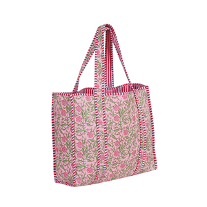 Bolsa de Mano Acolchada de Algodón Hecha a Mano, con Estampado Floral Rosa, Reversible, para Compras, para Mujer - Product Image 1