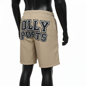 Shorts coupe-vent en polyester doux pour homme, couleur kaki beige, tissu respirant avec logo brodé personnalisé - Product Image 5