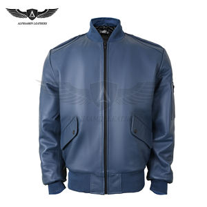 Blouson aviateur en cuir imperméable et coupe-vent pour homme, personnalisé avec broderie, motif géométrique, design color block - Service OEM - Product Image 1