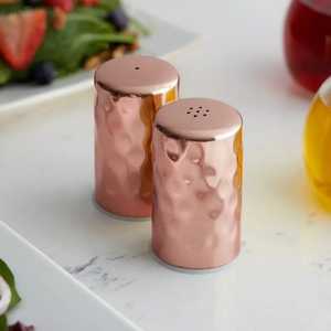 Luxury Hammered Gold <b>Salt</b> and Pepper Shakers Set Modern Cylindrical Stainless Steel Metallic Spice Dispenser Tableware - Product Image 2