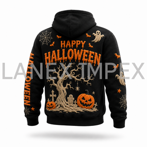 Sudadera con Capucha Personalizada de Halloween con Estampado Puff para Hombre y Mujer, Sudadera de Algodón Negro con Diseño de Calabaza, Fantasma, Murciélago y Araña - Product Image 3