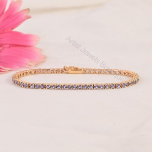 Pulsera de tenis de tanzanita natural, plata de ley 925 y oro macizo, joyería fina, proveedor mayorista OEM ODM - Product Image 2
