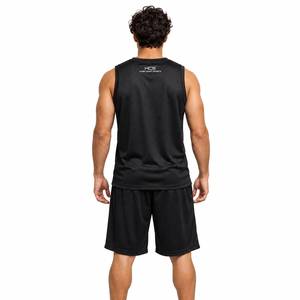 Ensemble de maillot de basket-ball en maille noire pour hommes, haut sans manches à col en V et short - Product Image 2