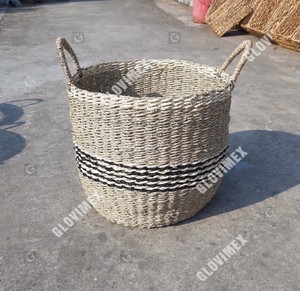 Panier rond rustique tressé en jonc de mer tendance, organisateur de maison durable pour le rangement du linge, couleur et taille personnalisables - Product Image 2