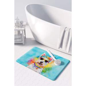 Alfombra de baño de espuma viscoelástica Westie Hippie Dawg, alfombra de cocina antifatiga lavable a máquina, cojín cómodo para uso en baño o cocina - Product Image 3