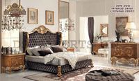 Lit Queen Size, Style Empire Royal, 4 pièces, lit classique italien, avec Tables latérales, noir Royal et doré, meubles de chambre à coucher
