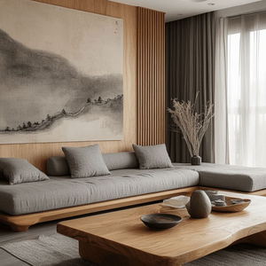 Sofá en forma de L con plataforma de madera de teca de lujo - Product Image 1