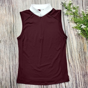 Women's Burgundy Sleeveless Tank <b>Top</b> With Mandarin Collar Knitted Spandex Polyester Breathable Minimalist professional courtwear - Product Image 4