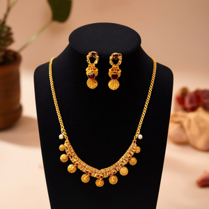Women's Semi Bridal Wedding Brass Oxidized Polish Gold Plated Zircon Necklace and Earring Set - Product Image 3
