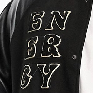 Men's Black Genuine Leather Anti-Bacterial Windproof Woolen Varsity Jacket 220g Embroidery Patch Designs Turn-<b>down</b> Collar - Product Image 4
