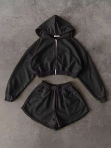 Ropa Deportiva para Mujer con Logotipo Personalizado, Conjunto Corto de Alta Calidad, Sudadera con Capucha y Pantalones Cortos, Trajes Deportivos de Dos Piezas - Product Image 3