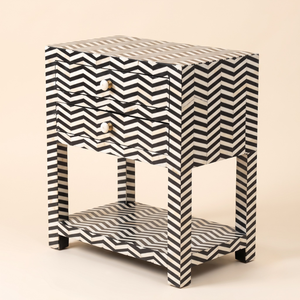 <b>Black</b> Floral Bone Inlay <b>Bedside</b> <b>Table</b> Handcrafted 2-Drawer Bedroom Nightstand Premium Indian <b>Wooden</b> Accent Cabinet For Home - Product Image 4