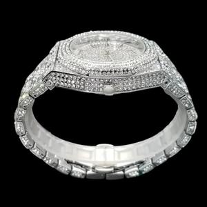 Moissanite Luxury Chronograph <b>Watch</b> 42mm Round Case Stainless Steel Band Analog Quartz Movement Deployment Clasp Unisex - Product Image 2