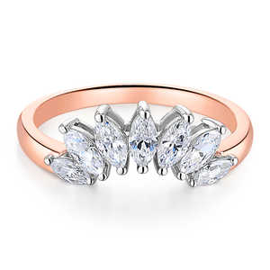 Bague de fiançailles et alliance de luxe incurvée en or 14K plaqué rhodium avec diamant de laboratoire taille marquise, pour empilage et anniversaire - Product Image 1