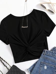 Camiseta Corta Casual al por Mayor para Mujer, Camiseta de Manga Corta de Algodón Suave, Moda de Verano, Estilo Urbano, Corte Ajustado, Logotipo Personalizado - Product Image 4