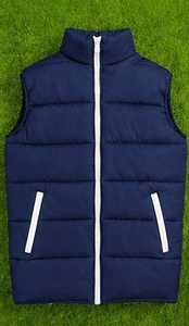 Chaleco Acolchado con Relleno de Plumón Brillante Azul Claro para Hombre, con Logotipo Personalizado ODM, Bolsillos con Cremallera, Ropa de Invierno - Product Image 3
