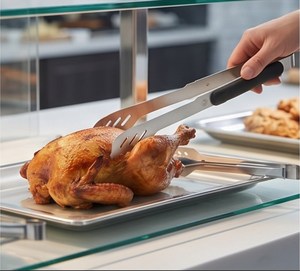 Stylish Premium Style Stainless Steel Kitchen <b>Tongs</b> with Black Plastic Grip and Serrated Flat Heads - Product Image 2
