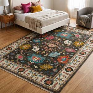 Tapis d'appoint rectangulaire en laine noué à la main, motif floral oriental, écologique, adapté aux animaux domestiques, à poils moyens, résistant aux taches, pour chambre et voiture - Product Image 1
