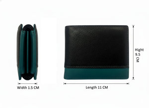 WRIZA Black and Petrol Cow Leather <b>RFID</b> <b>Blocking</b> Bifold <b>Wallet</b>-Durable Slim Daily Use Handcrafted Genuine Leather Gift - Product Image 2