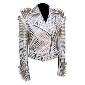 Veste cloutée pour femme, style punk, longue, en cuir lourd, avec clous, meilleure qualité, 100% cuir - Product Image 4