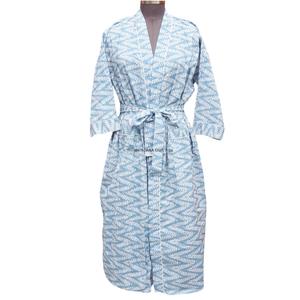 Robe kimono en coton pur 100% faite à la main, à fleurs, col en V, peignoir à séchage rapide, lavable en machine, respirant, longueur intégrale, avec ceinture - Product Image 1