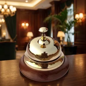<b>Brass</b> Table <b>Bell</b> with Wooden Base Nautical Desk <b>Bell</b> Elegant Office Reception Hotel Counter Service <b>Bell</b> Decorative <b>Brass</b> <b>Bell</b> - Product Image 4