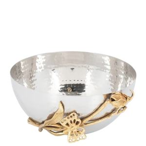 Bol de service en acier inoxydable martelé avec motif floral élégant en laiton pour des repas de luxe, des services festifs et une décoration intérieure haut de gamme - Product Image 1