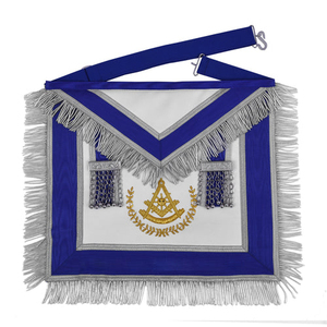 Tablier de Maître Maçon de Grande Lodge Haut de Gamme en Cuir d'Agneau avec Franges Dorées et Bordure en Velours Bleu – Tablier Artisanal de Luxe - Product Image 5