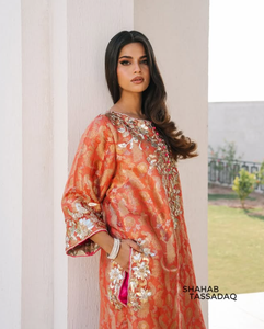 St SADIA AUN HUTE COUTURE Damen Orange Seidensatin Wendbare Sonnenschutz-Crop-Jacke Regular Fit Traditionell Indisch-Pakistanisch - Product Image 2